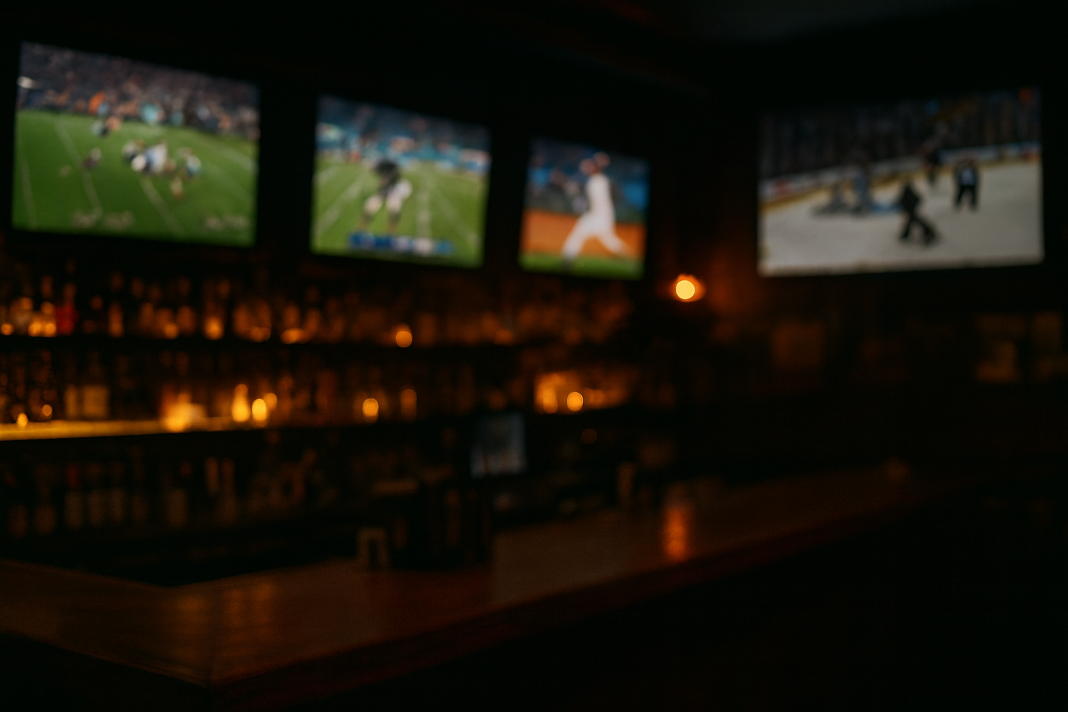 People in a bar watching multiple TVs